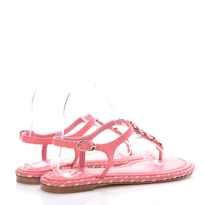 Chanel Lambskin Braided CC Logo Thong Sandals 36 Bright Pink 4 of 10