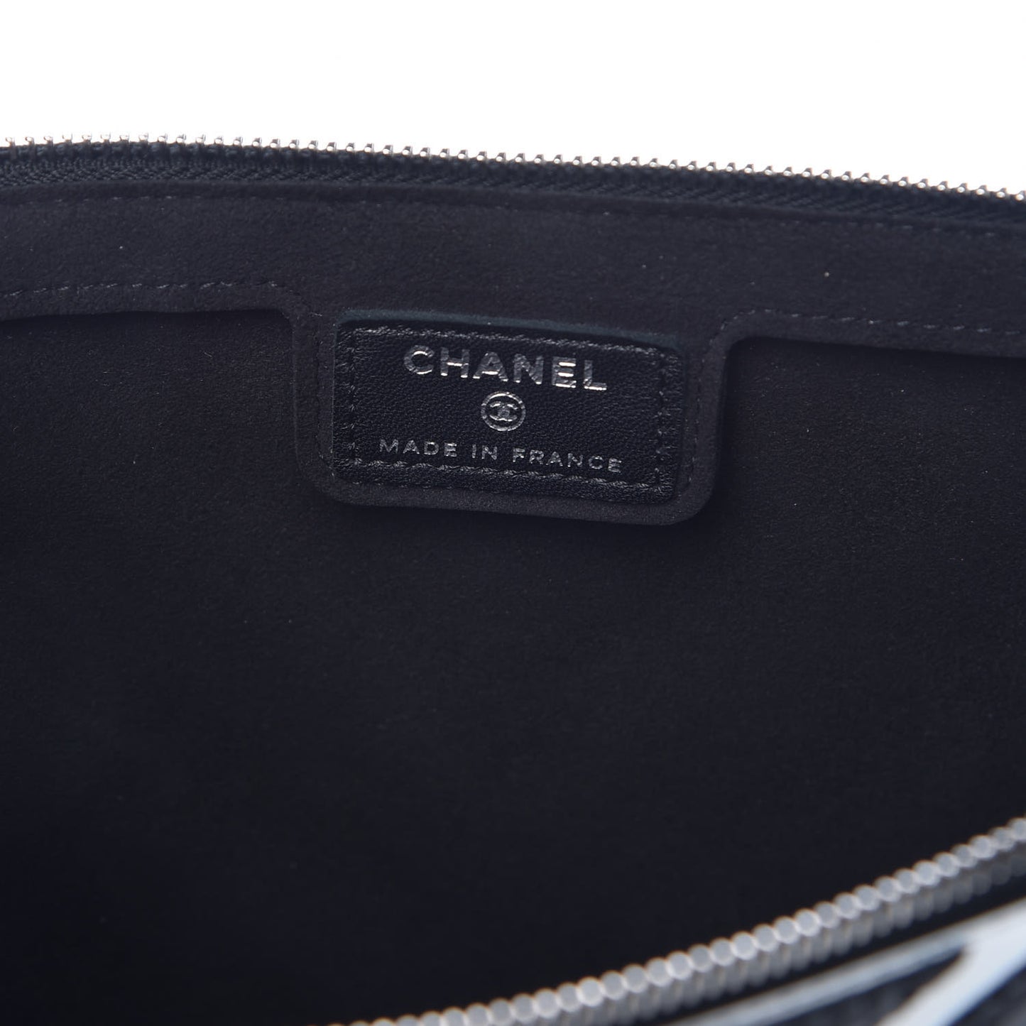 Lambskin Metallic Chevron Zip Pouch Black Silver