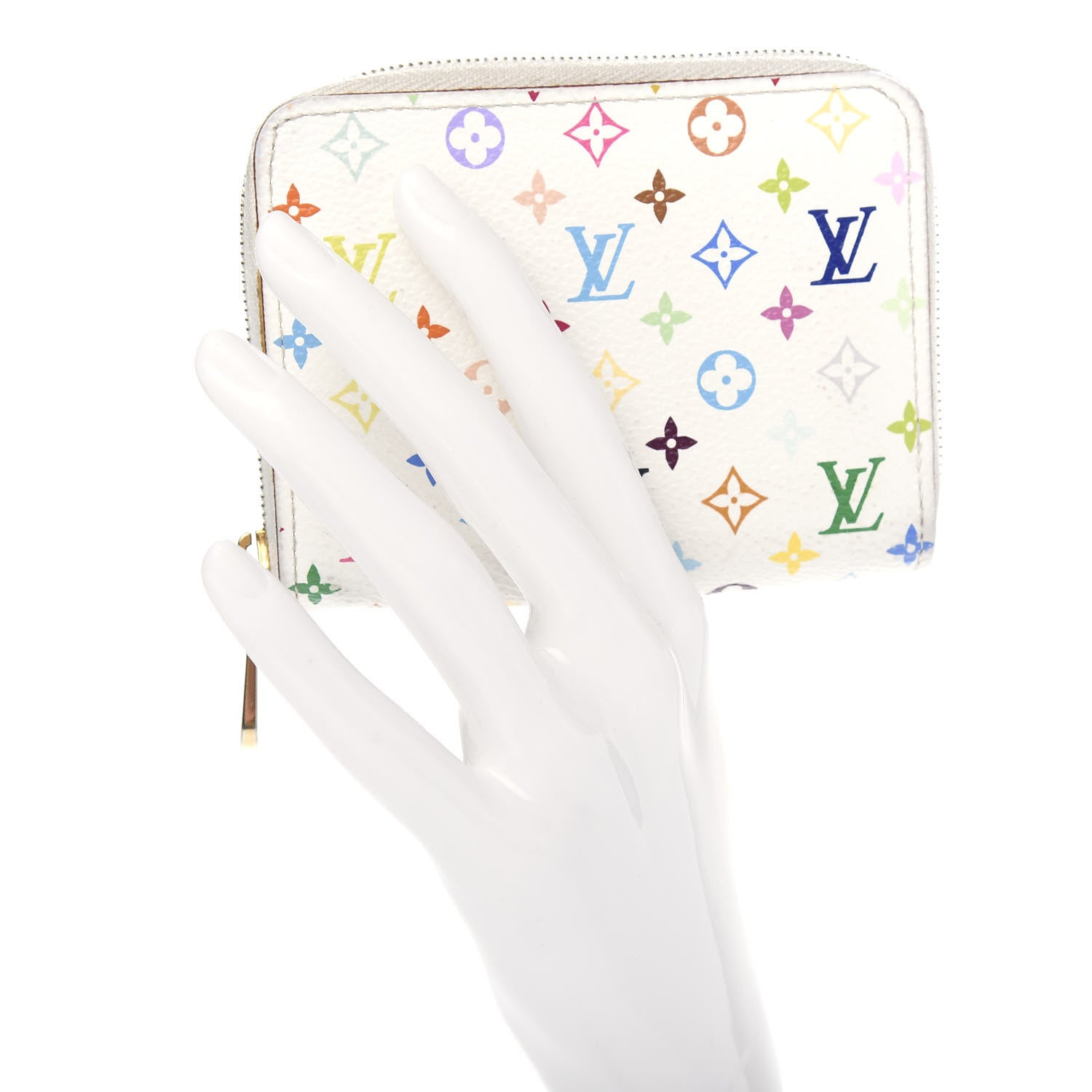 Louis Vuitton Monogram Multicolor Zippy Coin Purse Wallet White Litchi 2 of 7