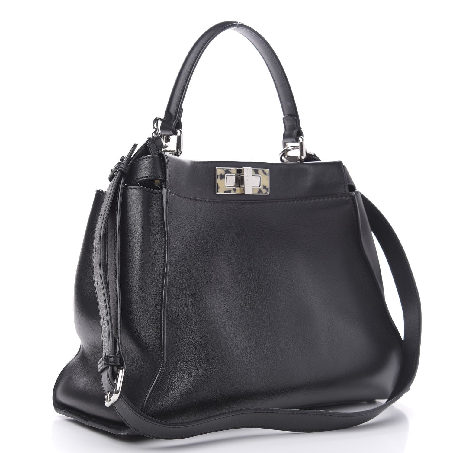 Fendi Vitello Dolce Shiny Nappa Plexglass Granite Medium Peekaboo Iconic Satchel Black 3 of 12