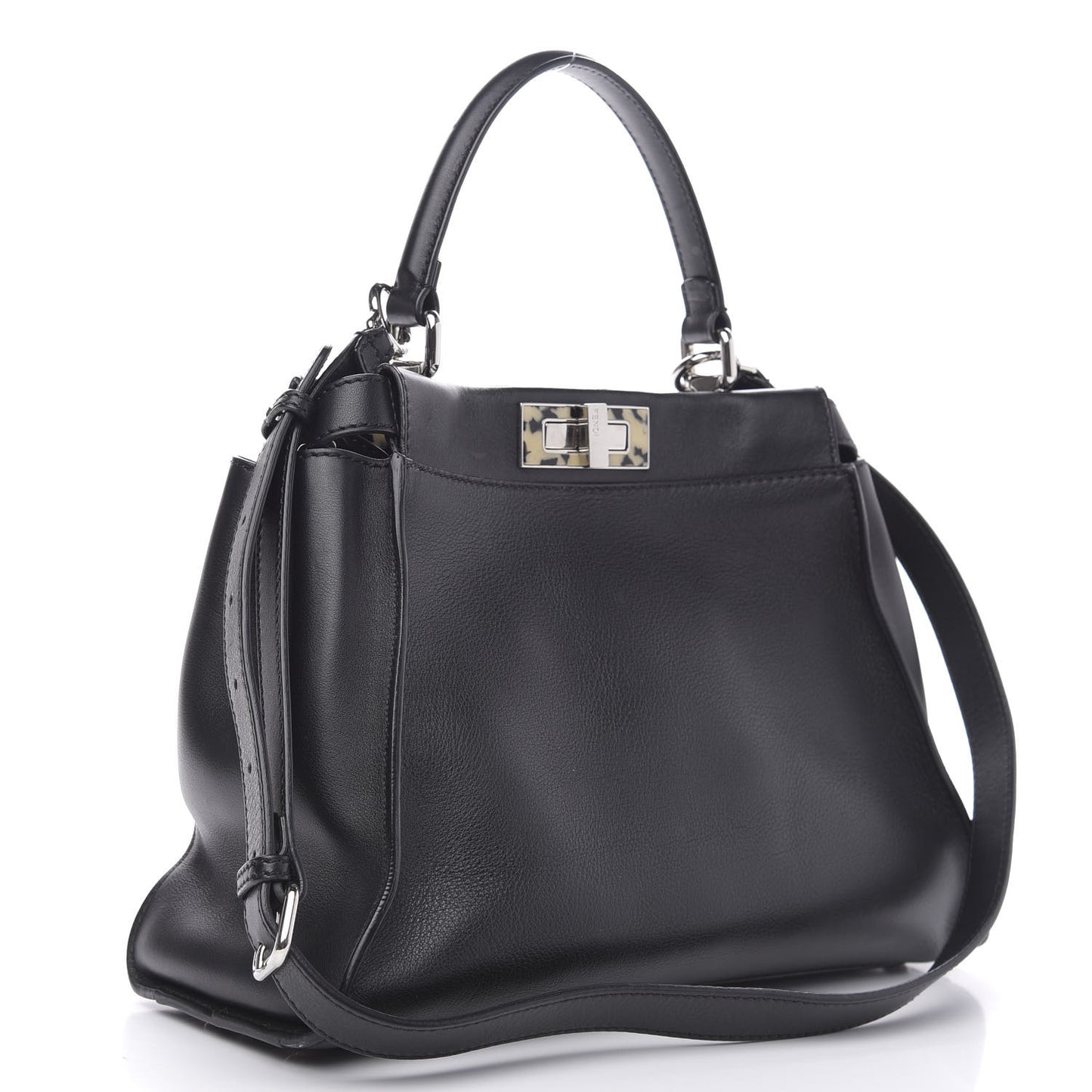 Vitello Dolce Shiny Nappa Plexglass Granite Medium Peekaboo Iconic Satchel Black