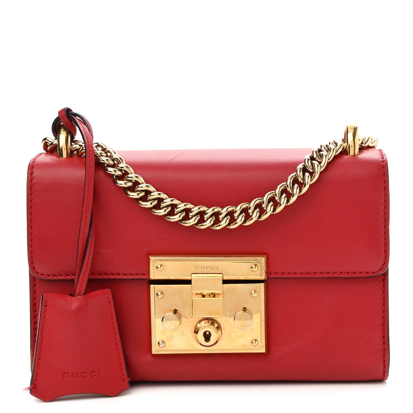 Calfskin Small Padlock Shoulder Bag Hibiscus Red