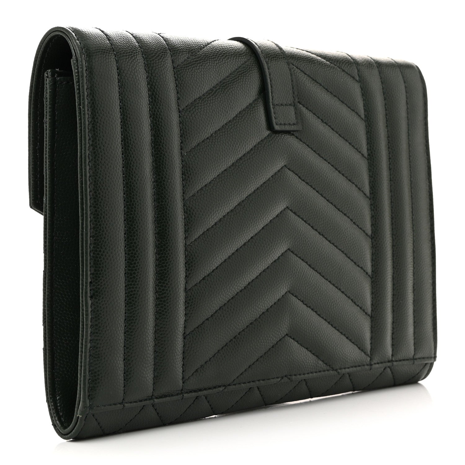 Saint Laurent Grain De Poudre Textured Mixed Matelasse Triquilt Monogram Clutch Vert Fonce 3 of 7