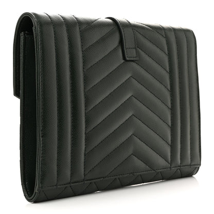 Saint Laurent Grain De Poudre Textured Mixed Matelasse Triquilt Monogram Clutch Vert Fonce 3 of 7