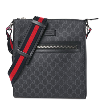 Gucci GG Supreme Monogram Appia Calfskin Web Flat Messenger Bag Black Grey 1 of 11