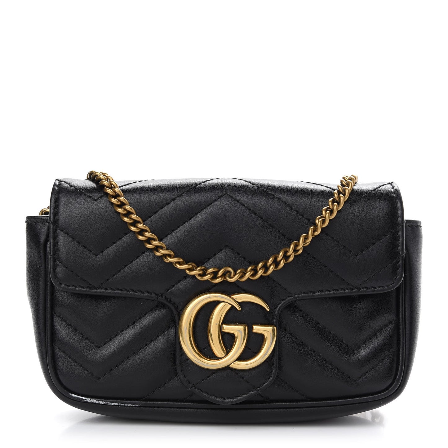 Calfskin Matelasse Super Mini GG Marmont Shoulder Bag Black