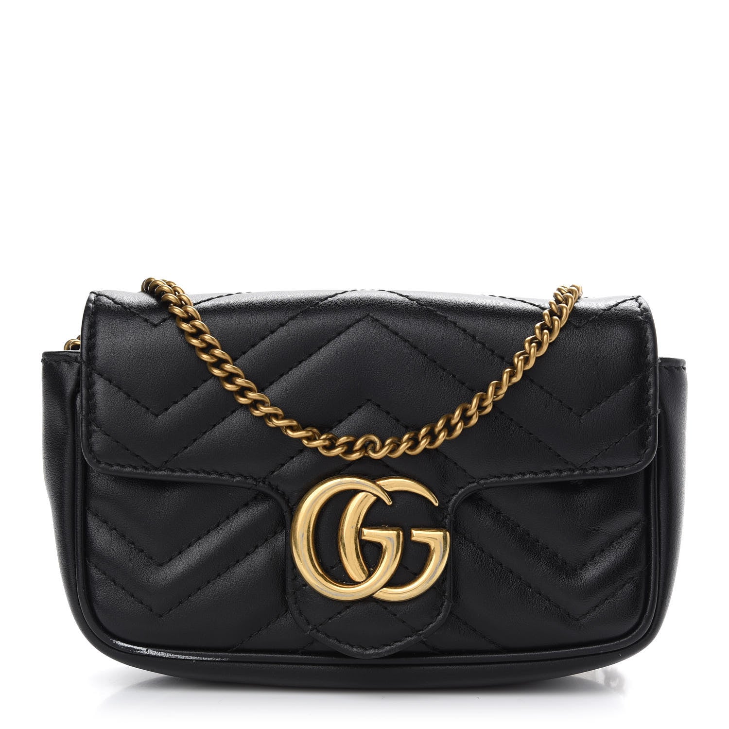 Gucci Calfskin Matelasse Super Mini GG Marmont Shoulder Bag Black 1 of 10