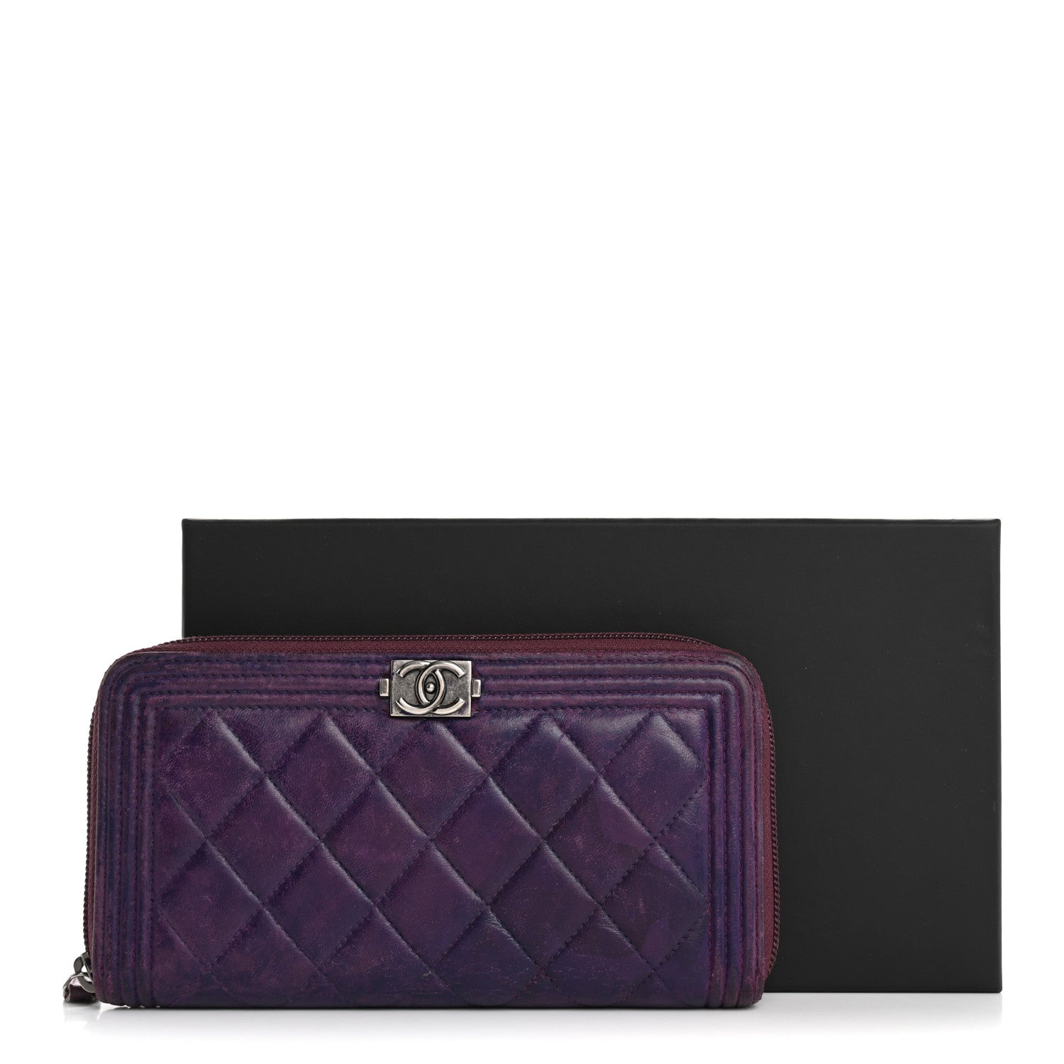 Chanel Lambskin Quilted Boy Zip Around Wallet Purple 9 of 9
