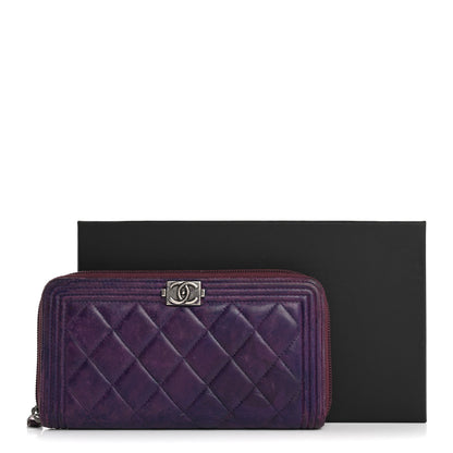 Chanel Lambskin Quilted Boy Zip Around Wallet Purple 9 of 9