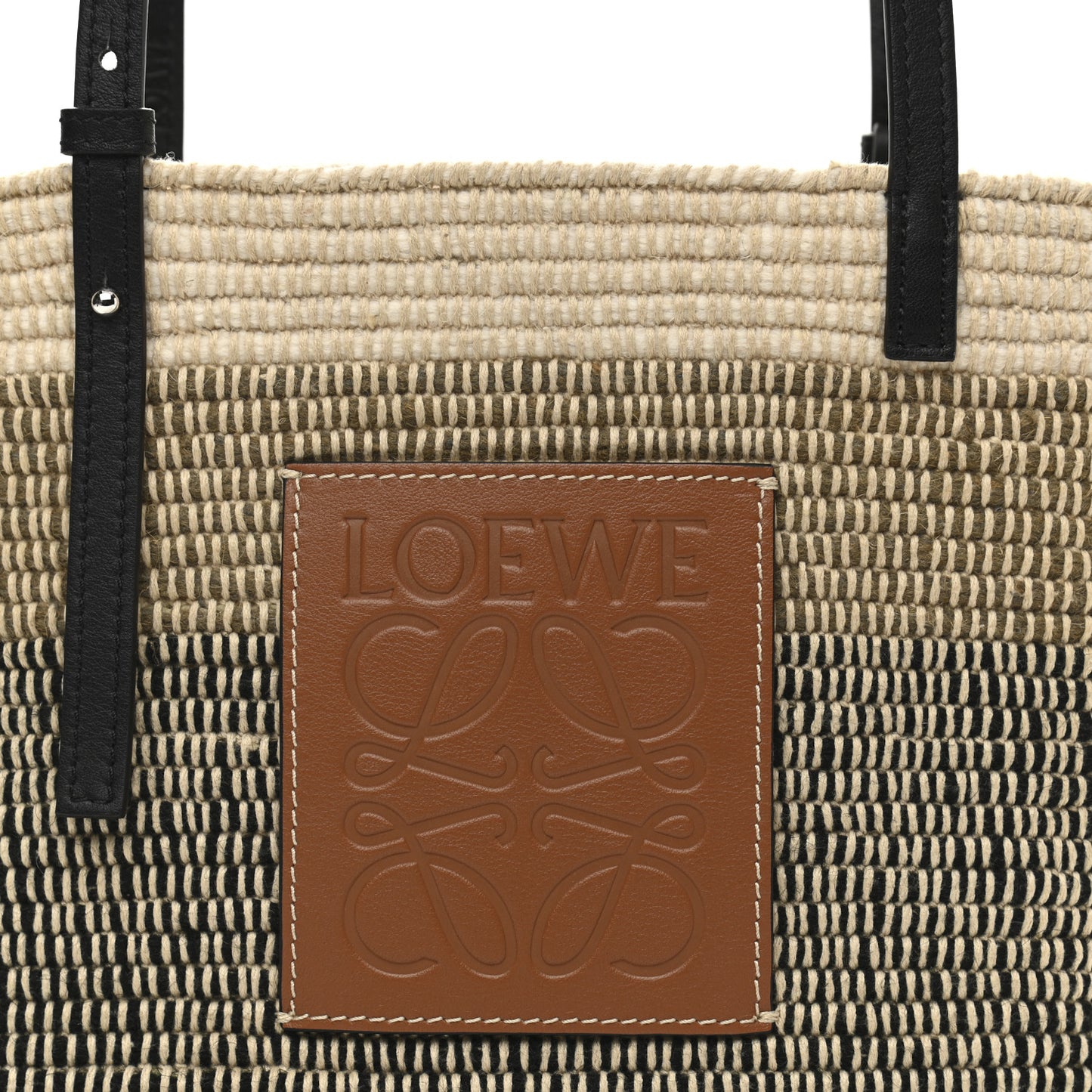 Textile Calfskin Small Square Basket Tote Bag Tan Black