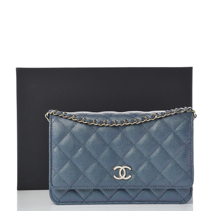 Chanel Iridescent Caviar Quilted Wallet on Chain WOC Dark Blue 11 of 11