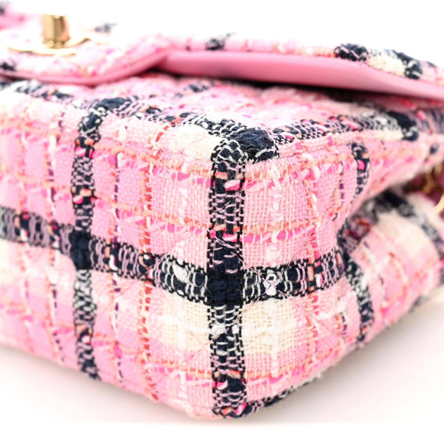Chanel Metallic Tweed Quilted Mini Rectangular Flap Pink Navy White 10 of 10