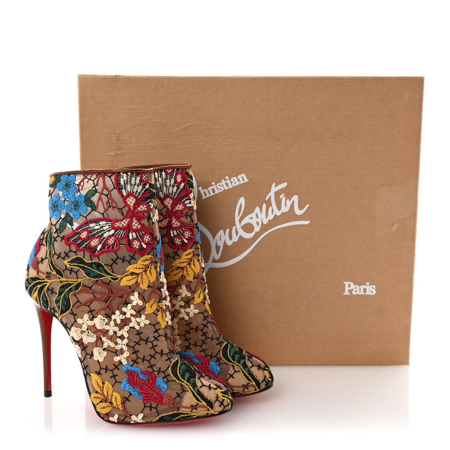 Mesh Guipure Wax Lace Calfskin Embossed Miss Tennis 100 Ankle Boots 36.5 Multicolor