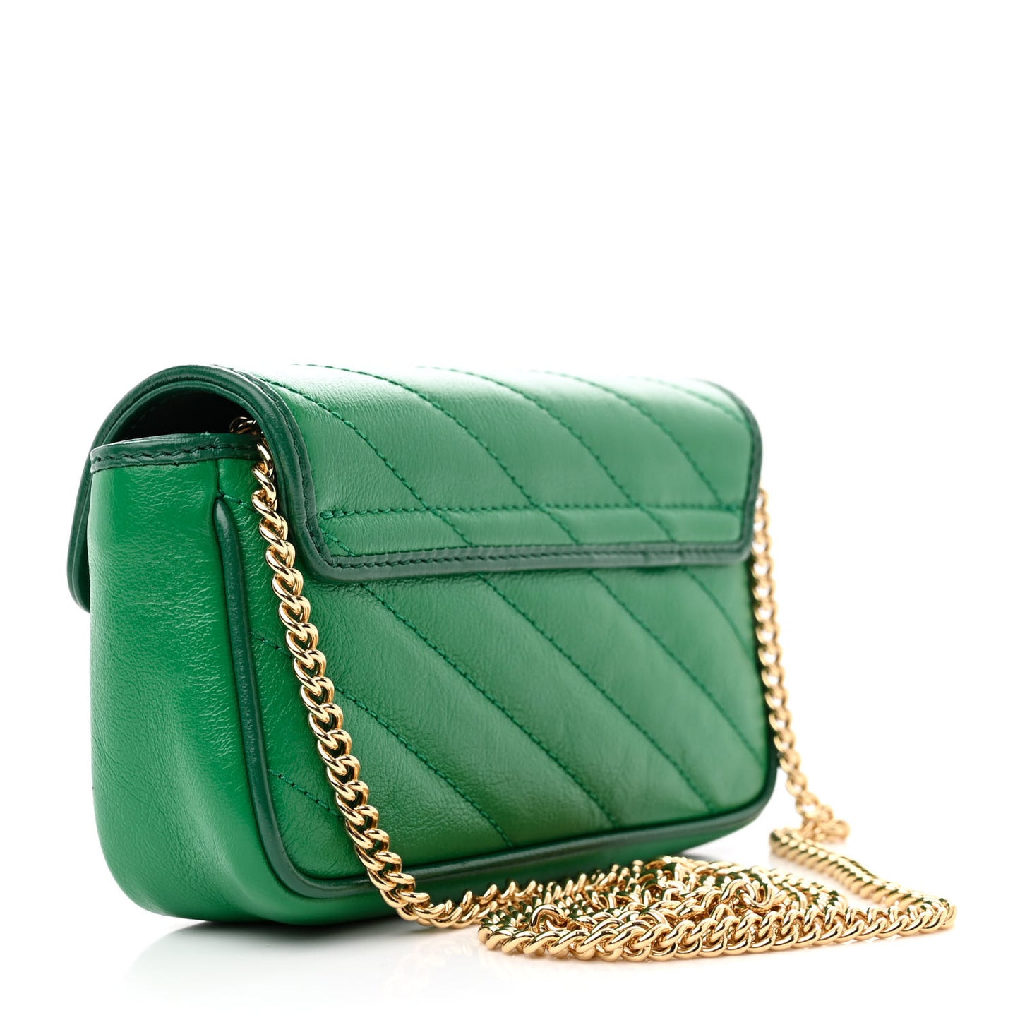 Azalea Calfskin Enamel Matelasse Diagonal Super Mini Torchon GG Marmont Shoulder Bag New Shamarock Emerald