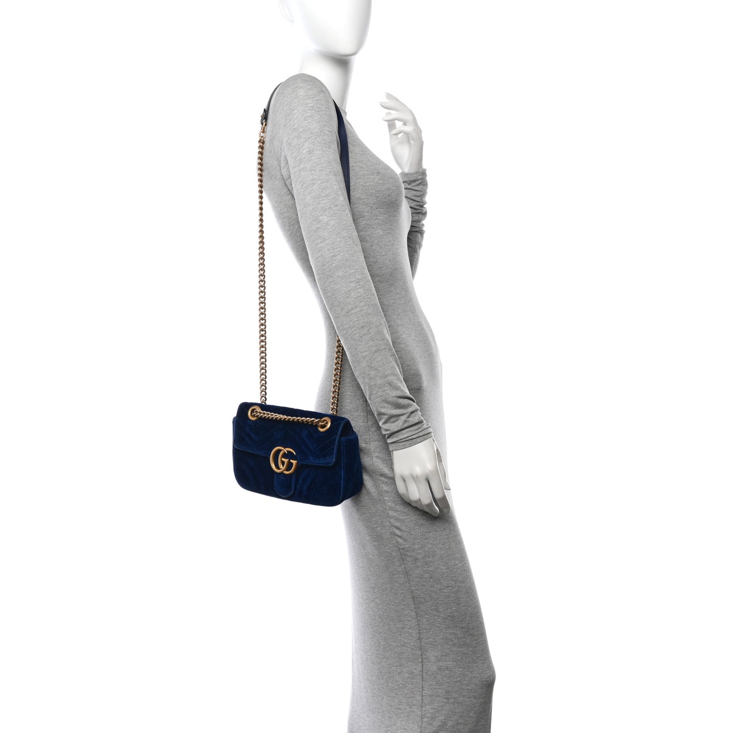 Velvet Matelasse Mini GG Marmont Shoulder Bag Cobalt Blue