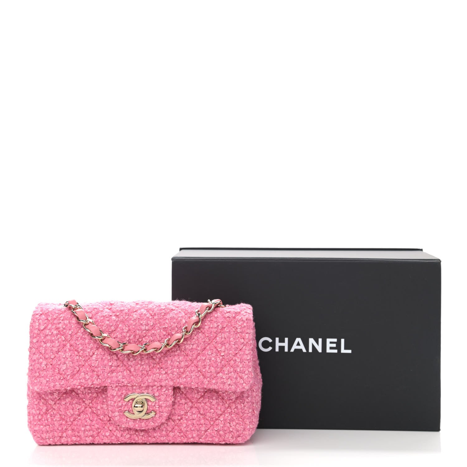 Chanel Wool Tweed Quilted Mini Rectangular Flap Dark Pink Fuchsia 10 of 10