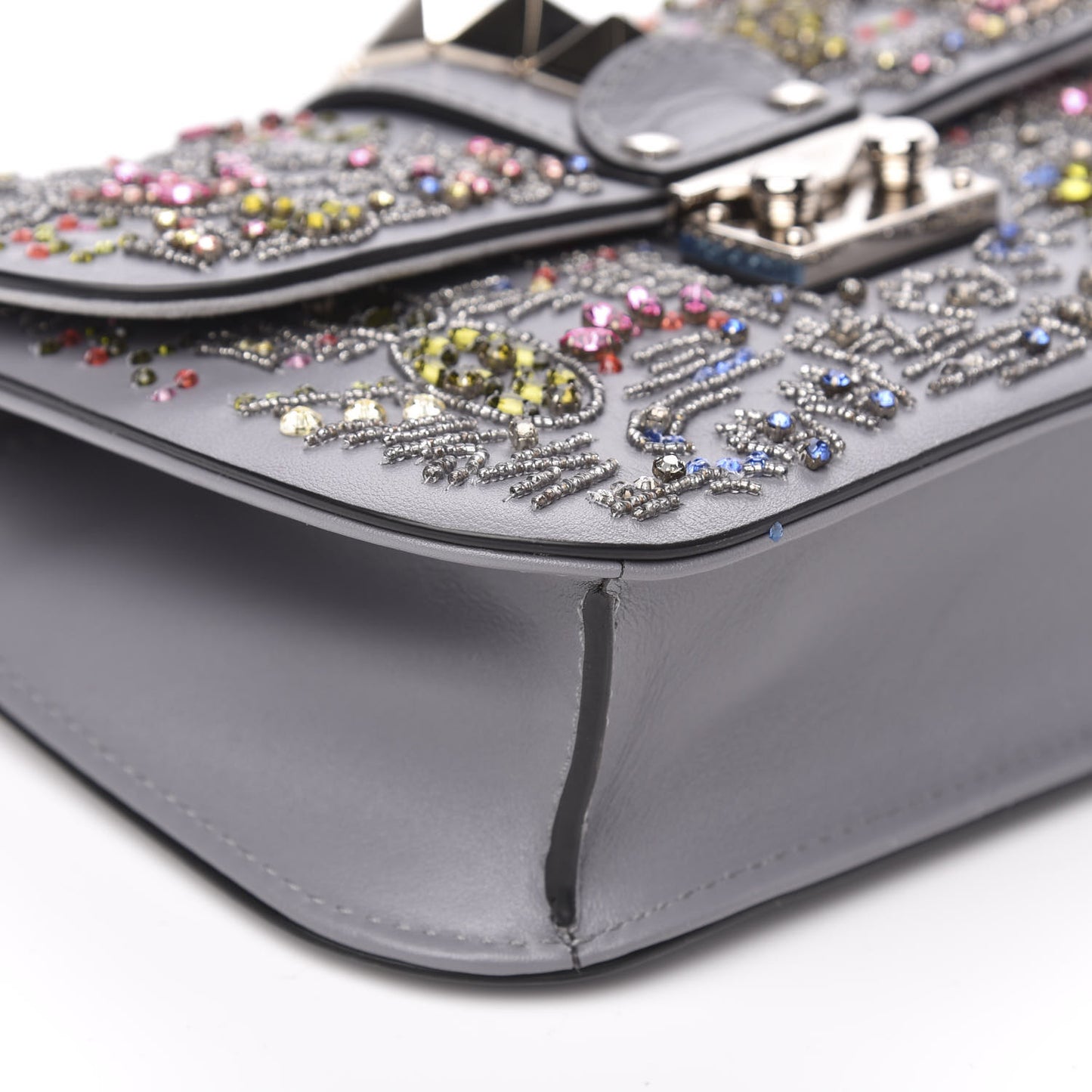 Vitello Crystal Embellished Glam Lock Rockstud Flap Periwinkle