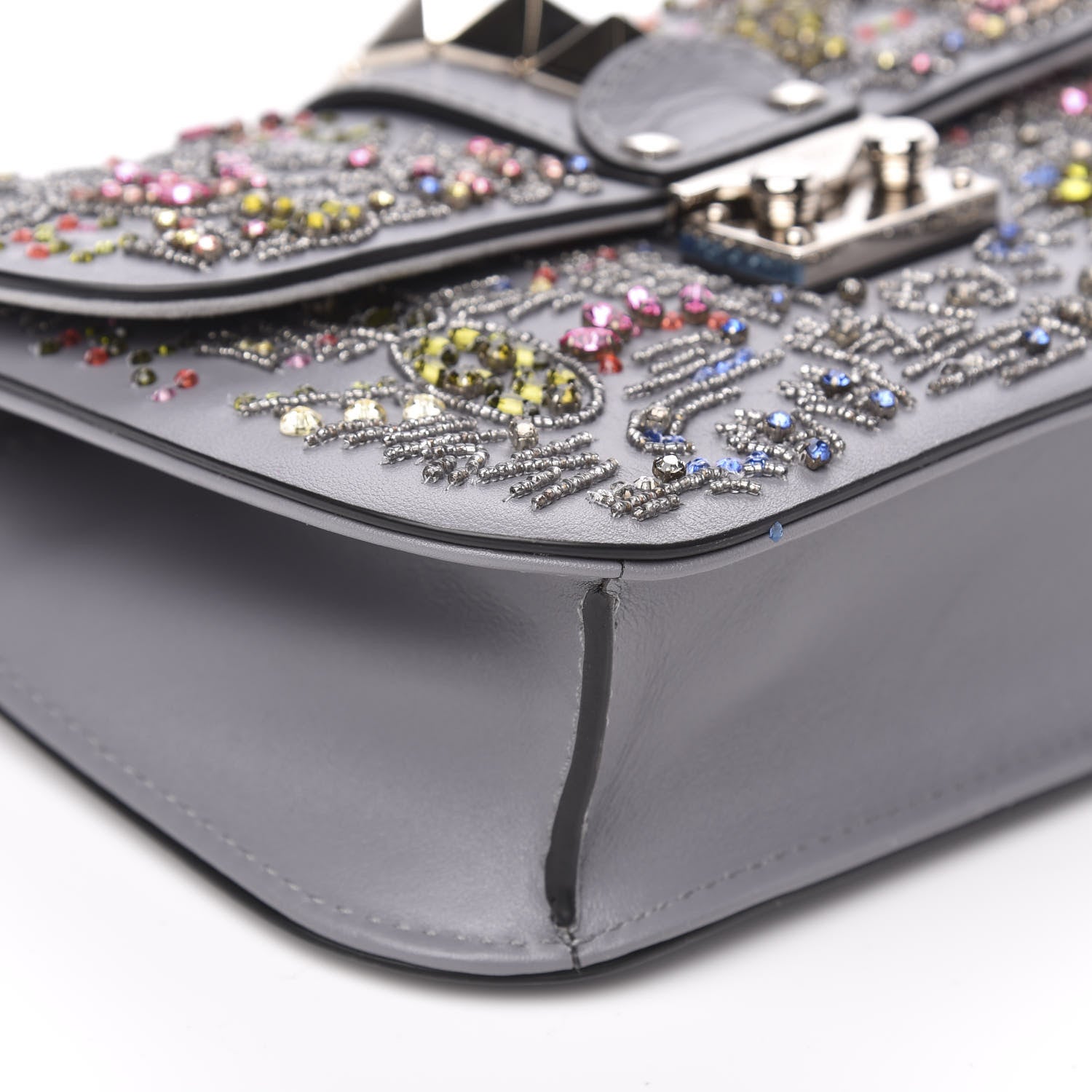 Valentino Garavani Vitello Crystal Embellished Glam Lock Rockstud Flap Periwinkle 7 of 10