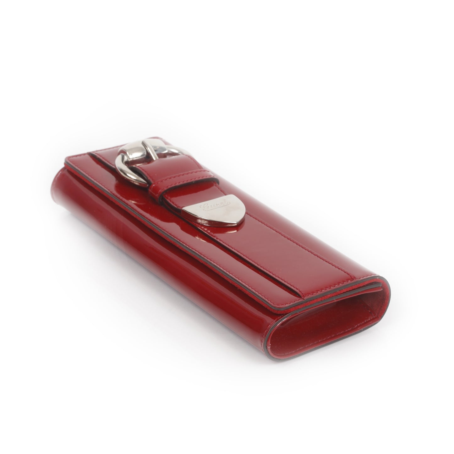 Patent Leather Buckle Clutch Red