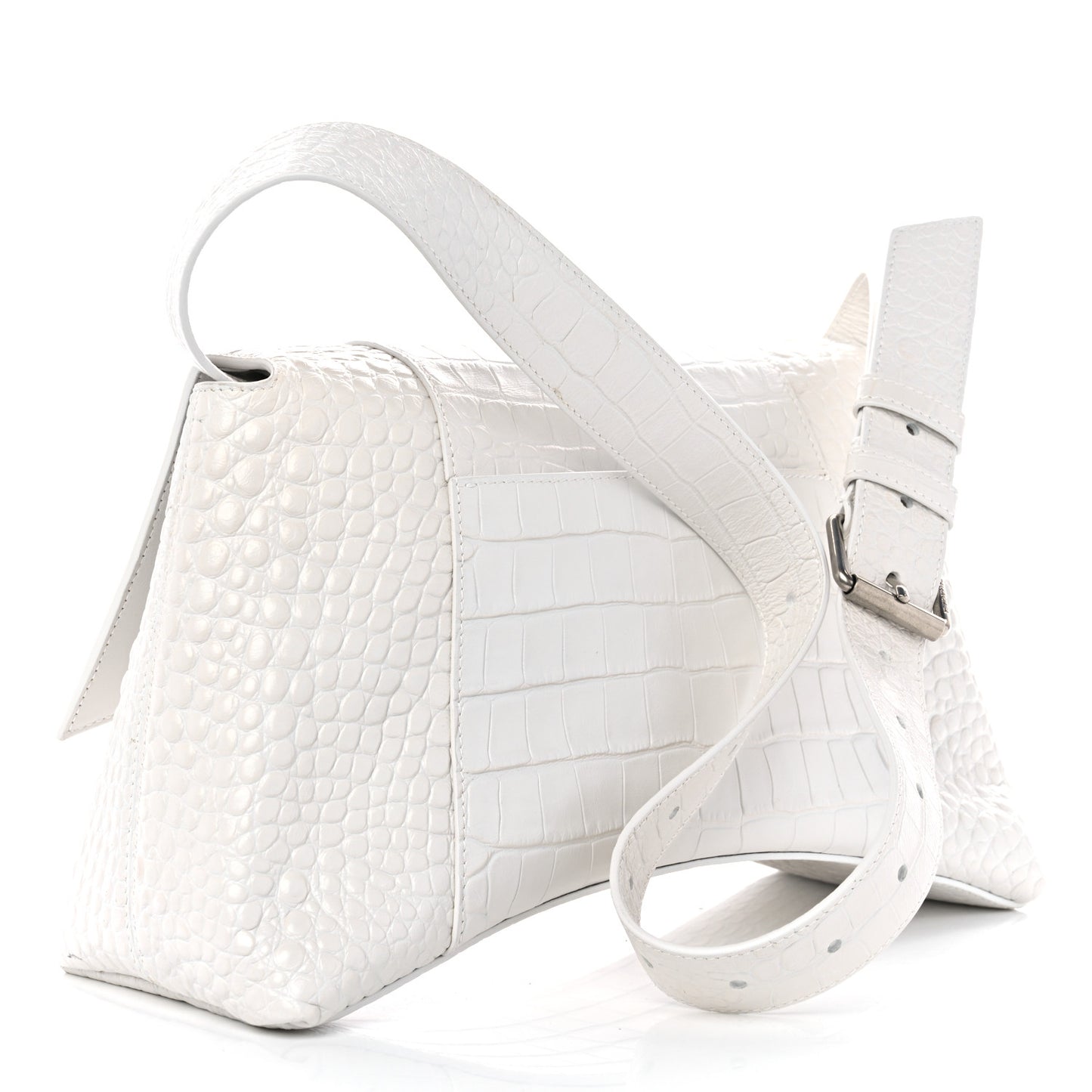 Extra Supple Calfskin Crocodile Embossed M Downtown Shoulder Bag White
