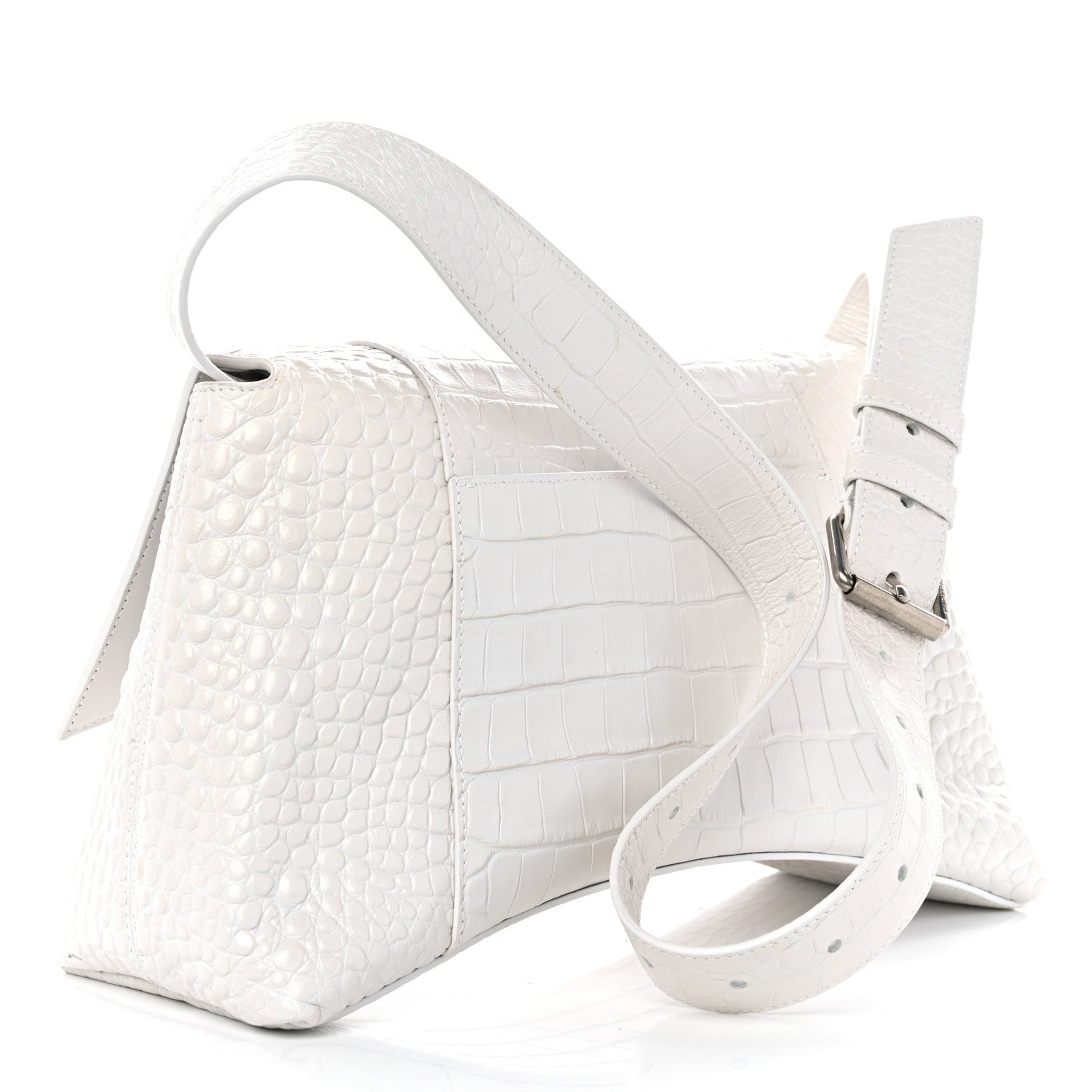 Balenciaga Extra Supple Calfskin Crocodile Embossed M Downtown Shoulder Bag White 3 of 14