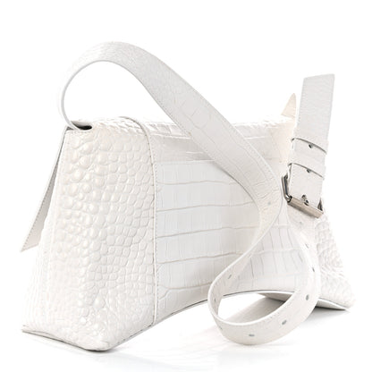 Balenciaga Extra Supple Calfskin Crocodile Embossed M Downtown Shoulder Bag White 3 of 14