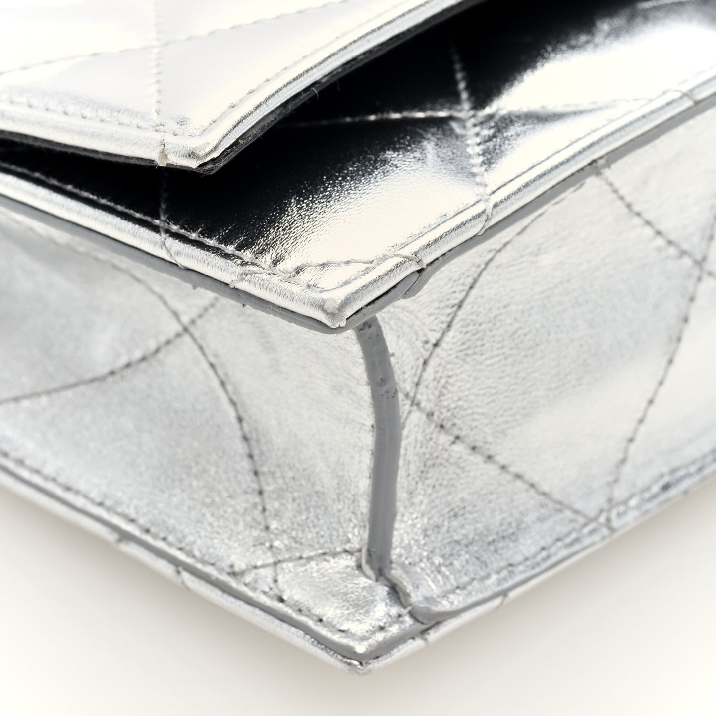 Metallic Calfskin Quilted Graffiti Skull Small Chain Crossbody Bag Silver