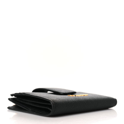 Prada Saffiano Metal Card Holder Compact Wallet Black 4 of 6