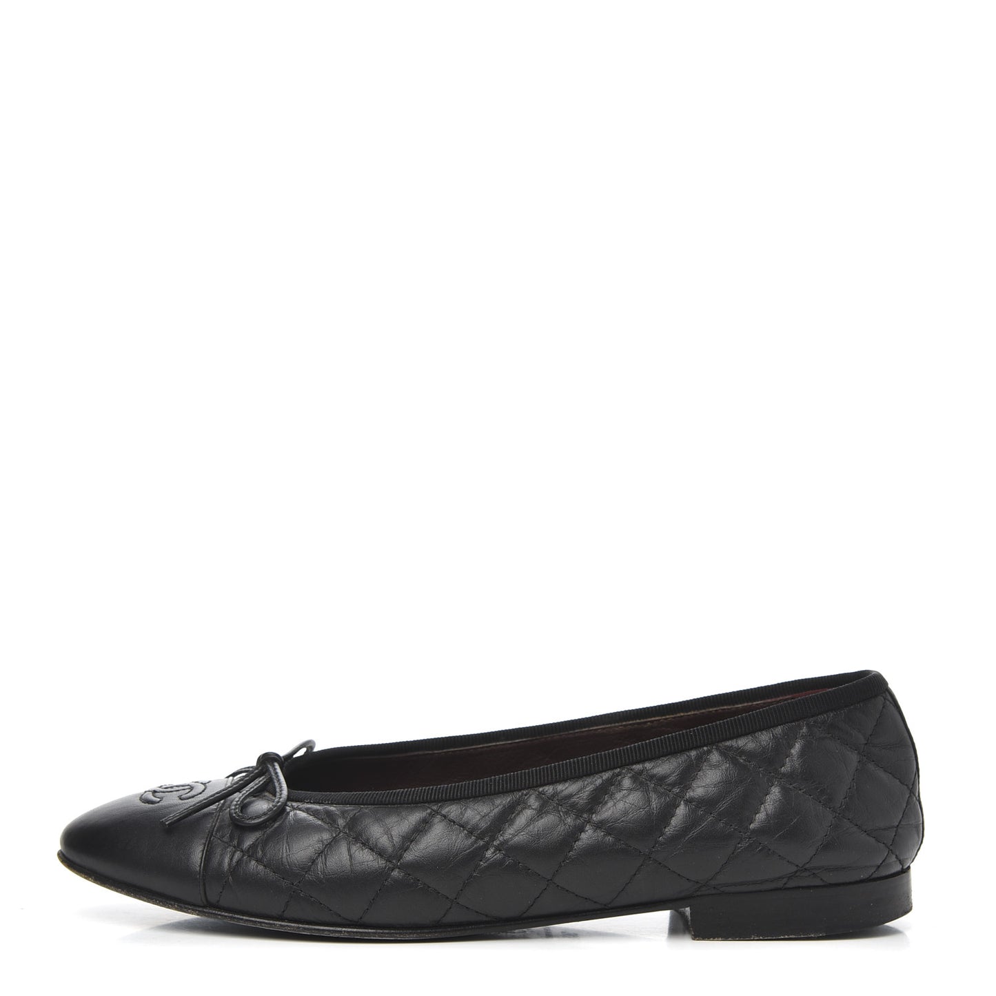 Aged Calfskin Quilted CC Cap Toe Ballerina Flats 38.5 Black