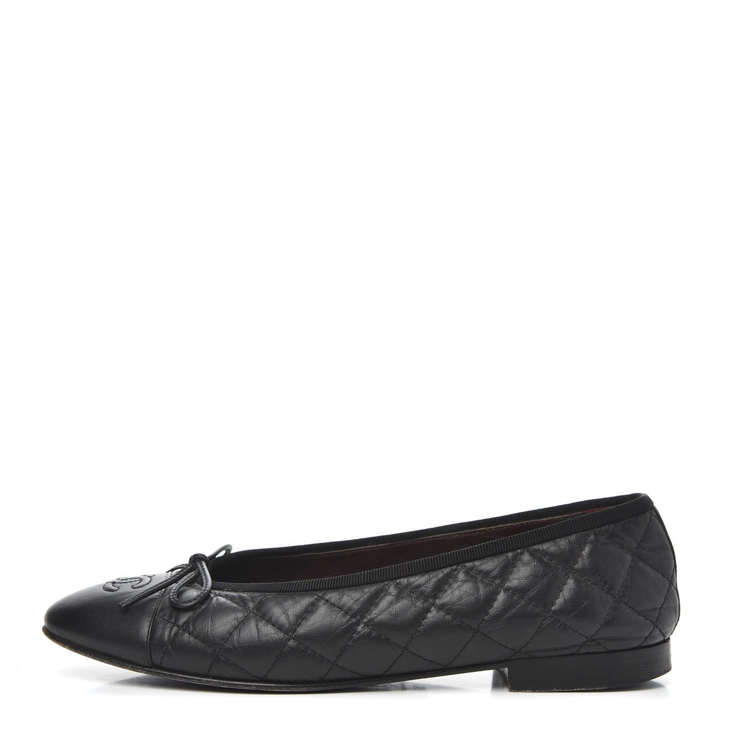 Chanel Aged Calfskin Quilted CC Cap Toe Ballerina Flats 38.5 Black 1 of 20