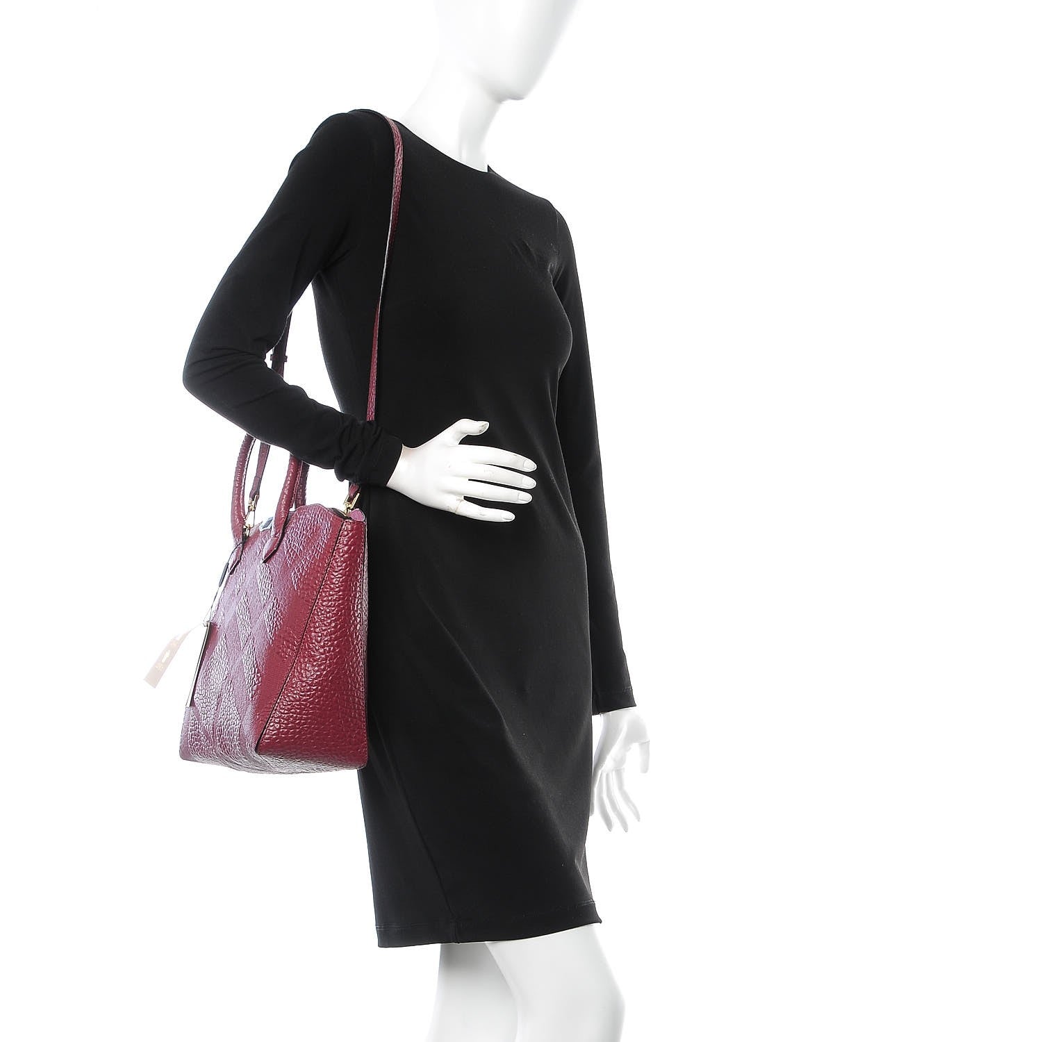 Burberry Heritage Grain Check Embossed Medium Dewsbury Tote Dark Plum 2 of 8