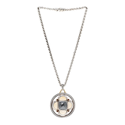 David Yurman Sterling Silver 18K Yellow Gold White Agate Hematite Garnet Half Moon Renaissance Enhancer Pendant Necklace 3 of 4