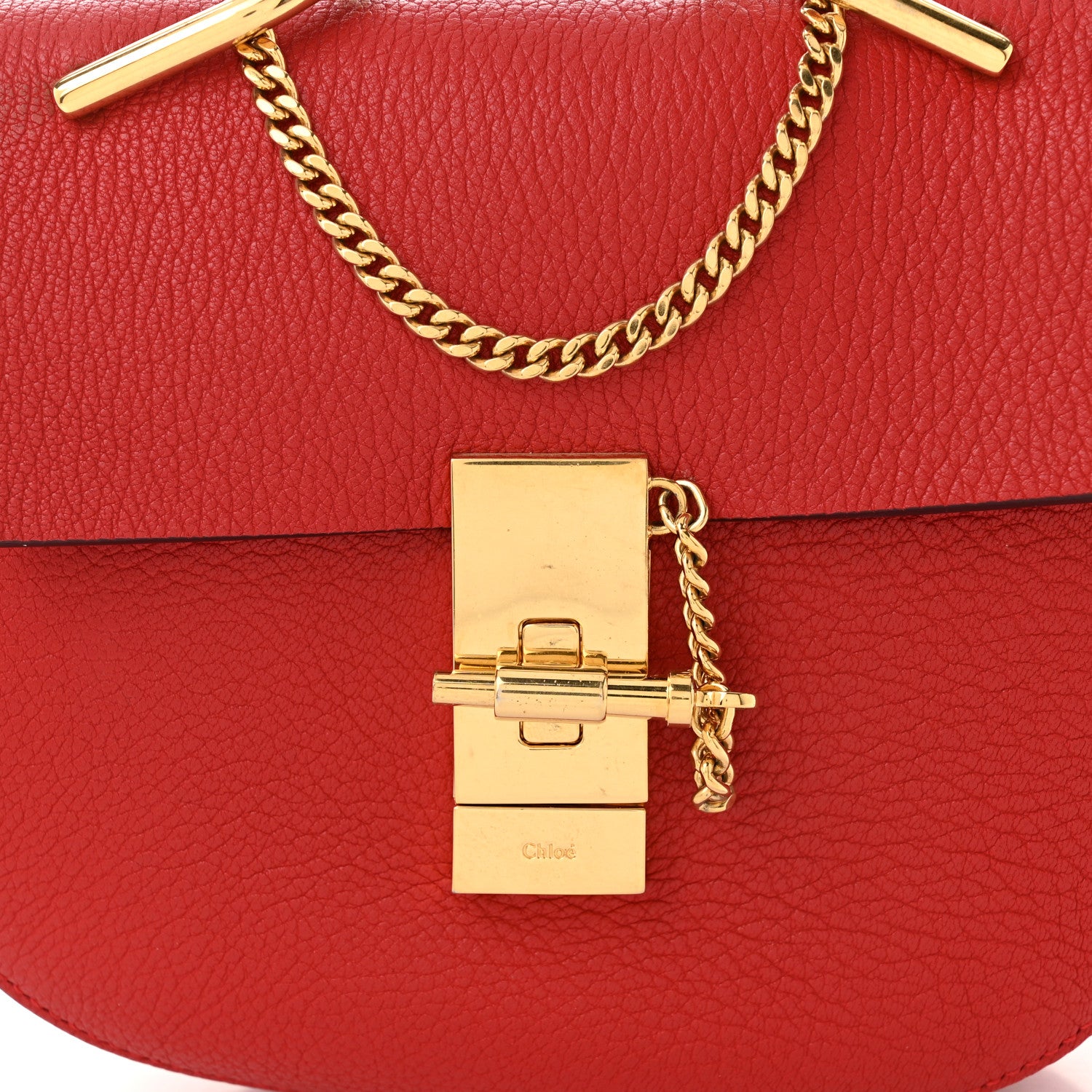Chloe Grained Lambskin Mini Drew Shoulder Bag Plaid Red 7 of 9