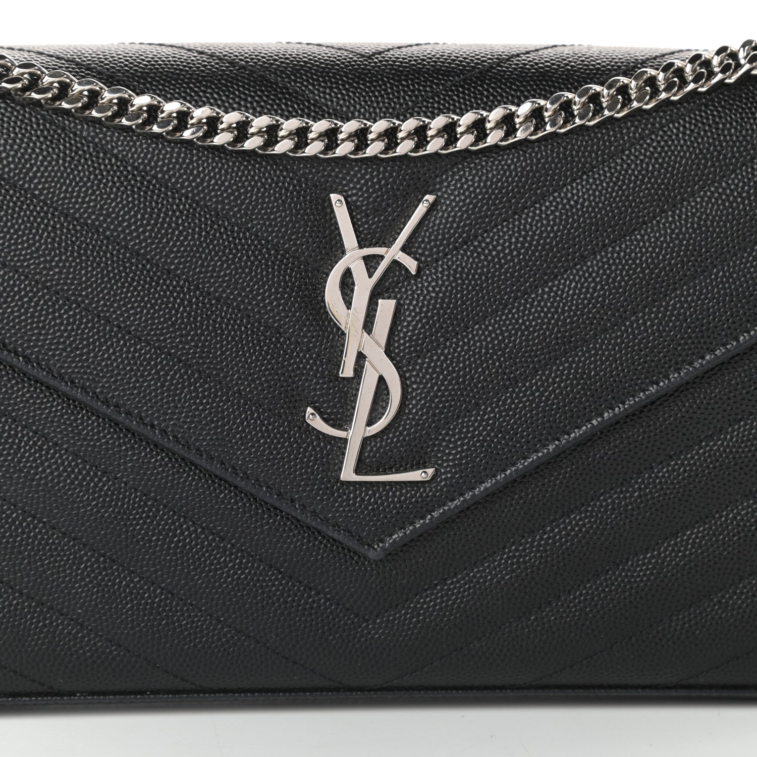 Saint Laurent Grain De Poudre Matelasse Chevron Monogram Chain Wallet Black 7 of 10
