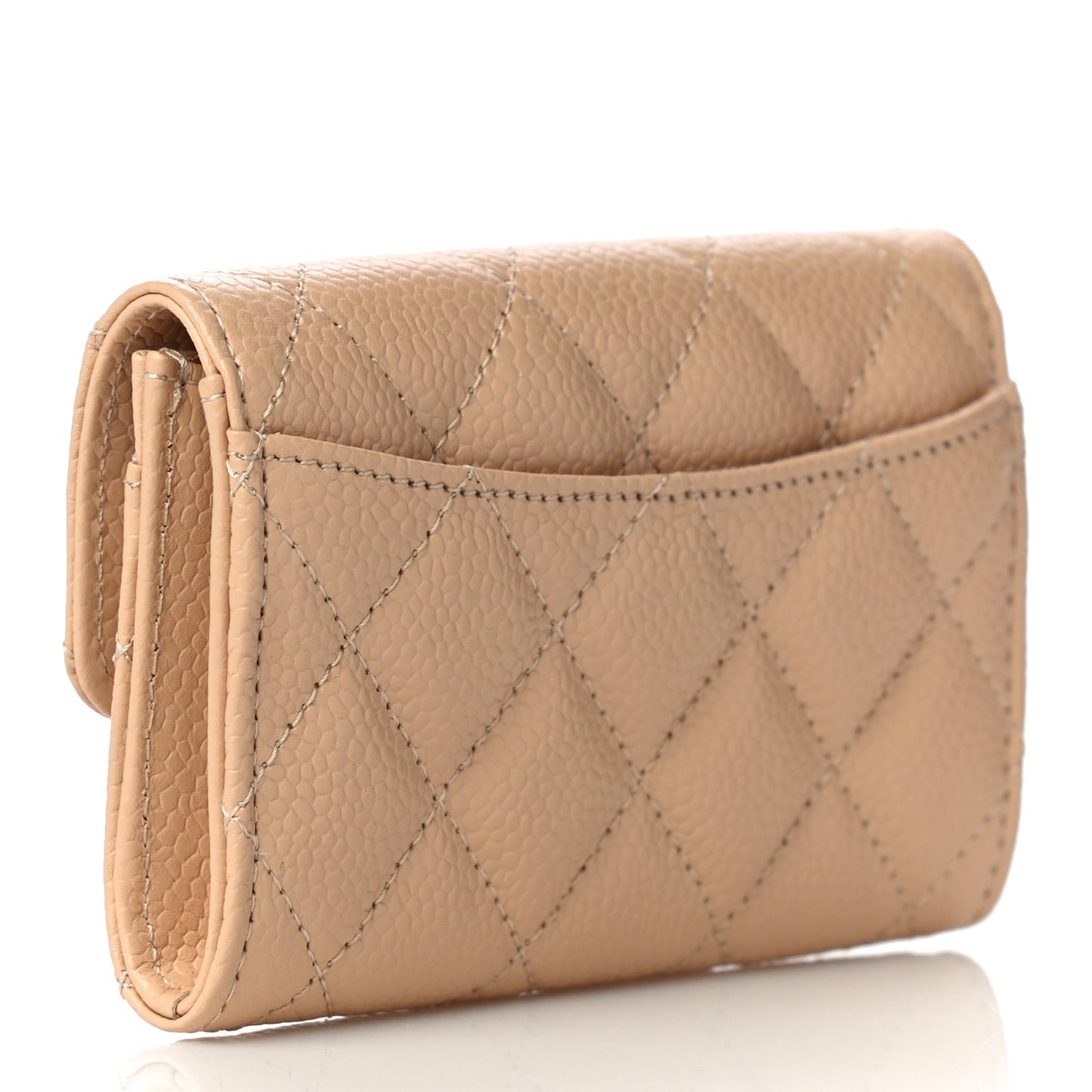 Caviar Quilted Flap Card Holder Wallet Beige