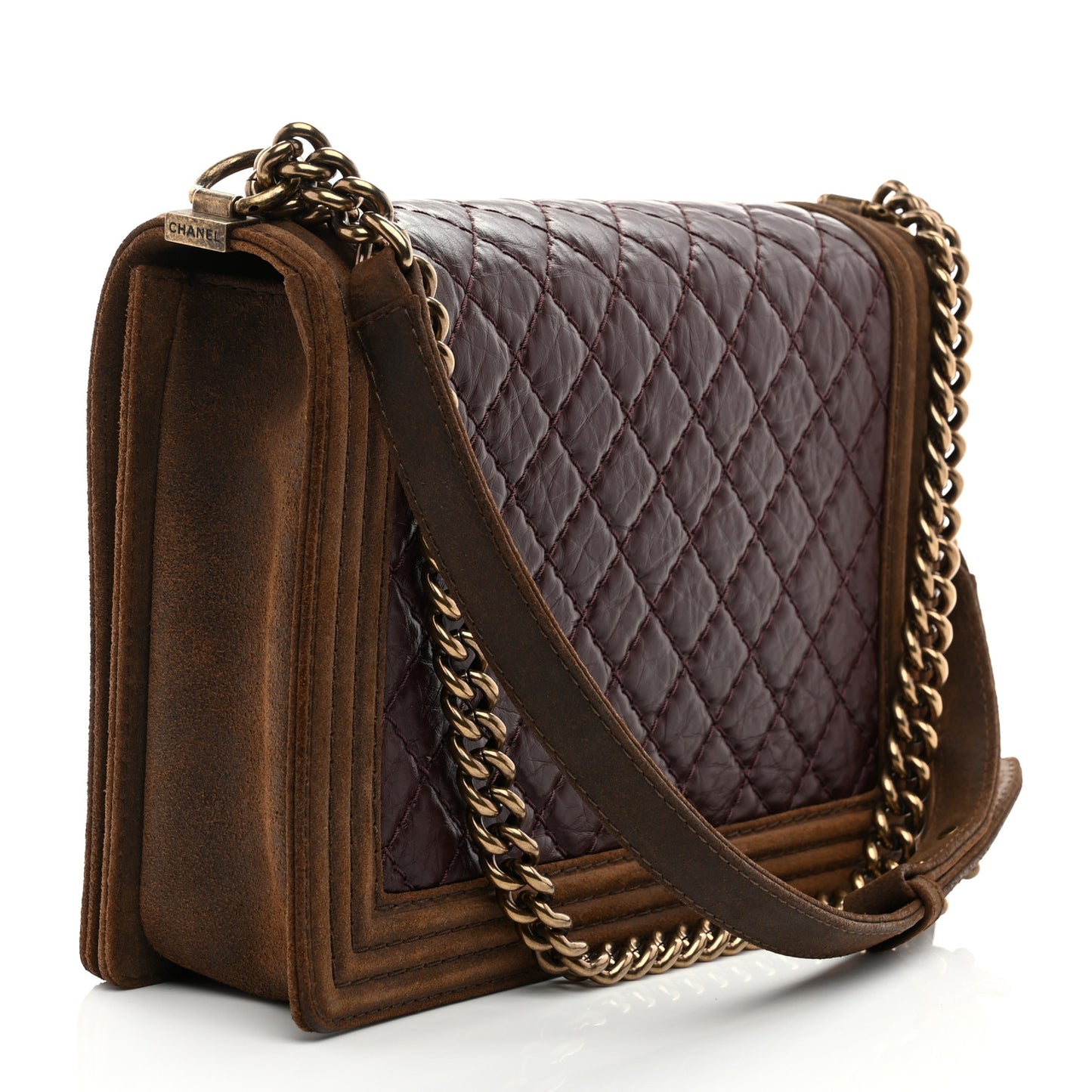 Aged Calfskin Nubuck Quilted Large Boy Flap Burgundy