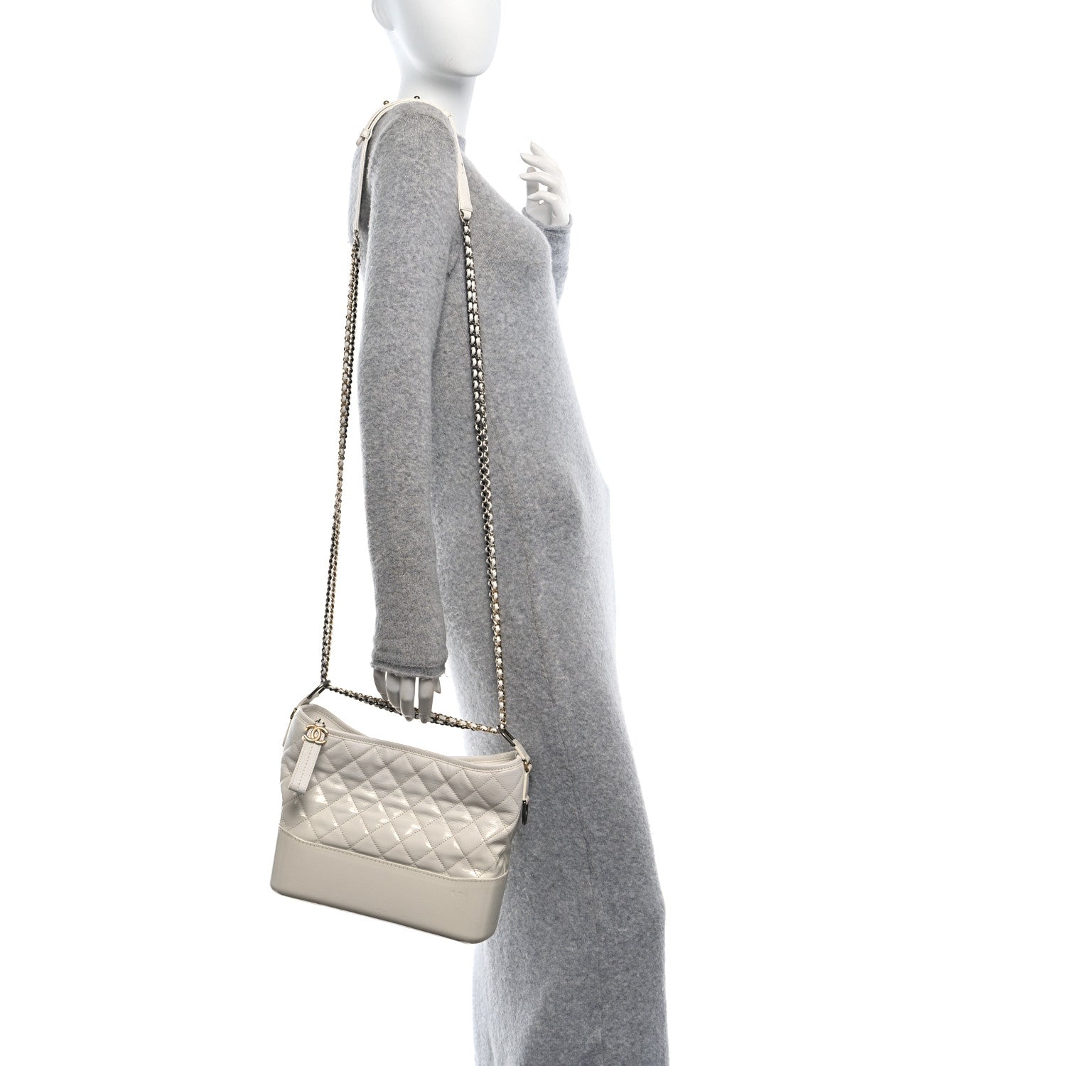 Chanel Patent Goatskin Quilted Medium Gabrielle Hobo White 2 of 13