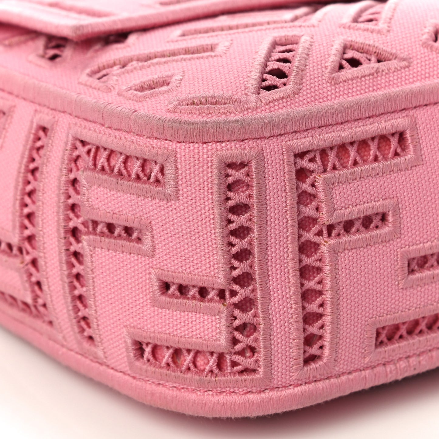 Canvas Cuoio Agata FF Ajour Embroidered Baguette Ciclamino Cuoio