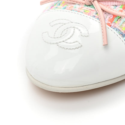Chanel Tweed Patent Cap Toe Ballerina Flats 38 Pink White 9 of 10