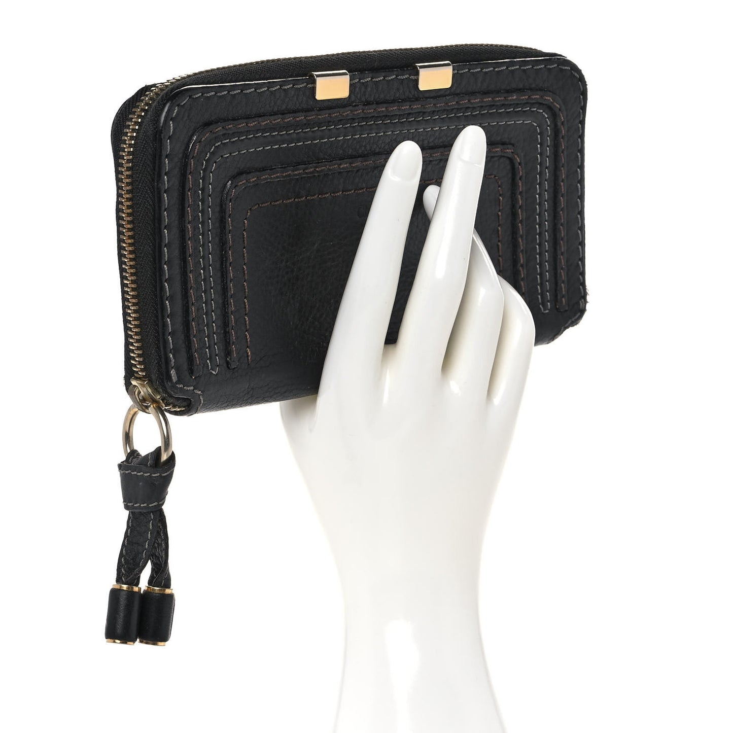 Grained Calfskin Marcie Long Zip Around Wallet Black
