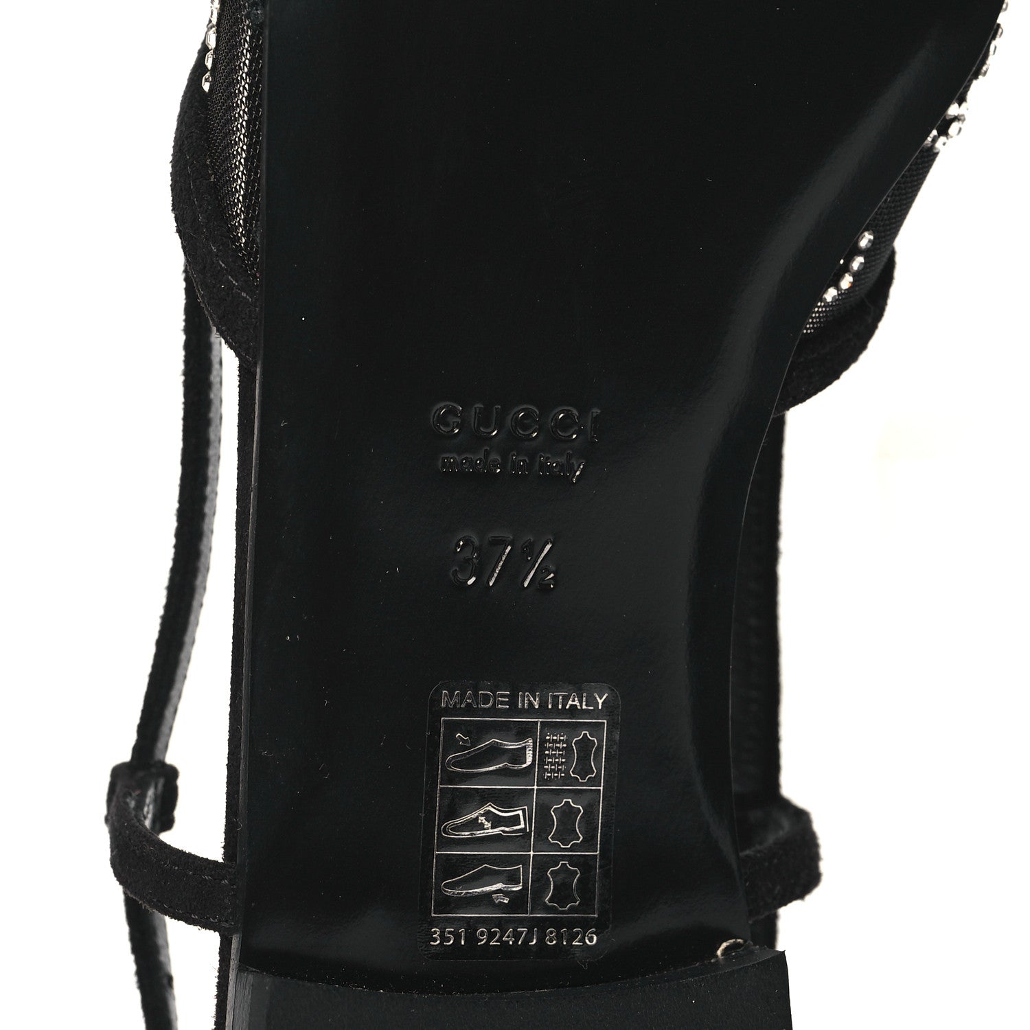 Gucci Tela Retino Kid Scamosciato Crystal GG Monogram Square G Slingback Flat 37.5 Black 6 of 8