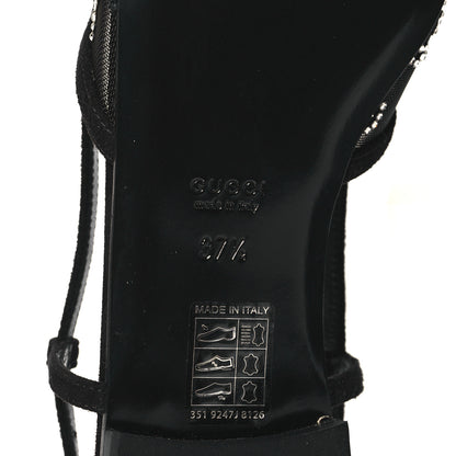 Gucci Tela Retino Kid Scamosciato Crystal GG Monogram Square G Slingback Flat 37.5 Black 6 of 8