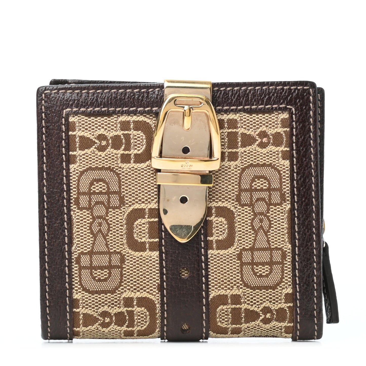 Monogram Buckle Compact Wallet Brown