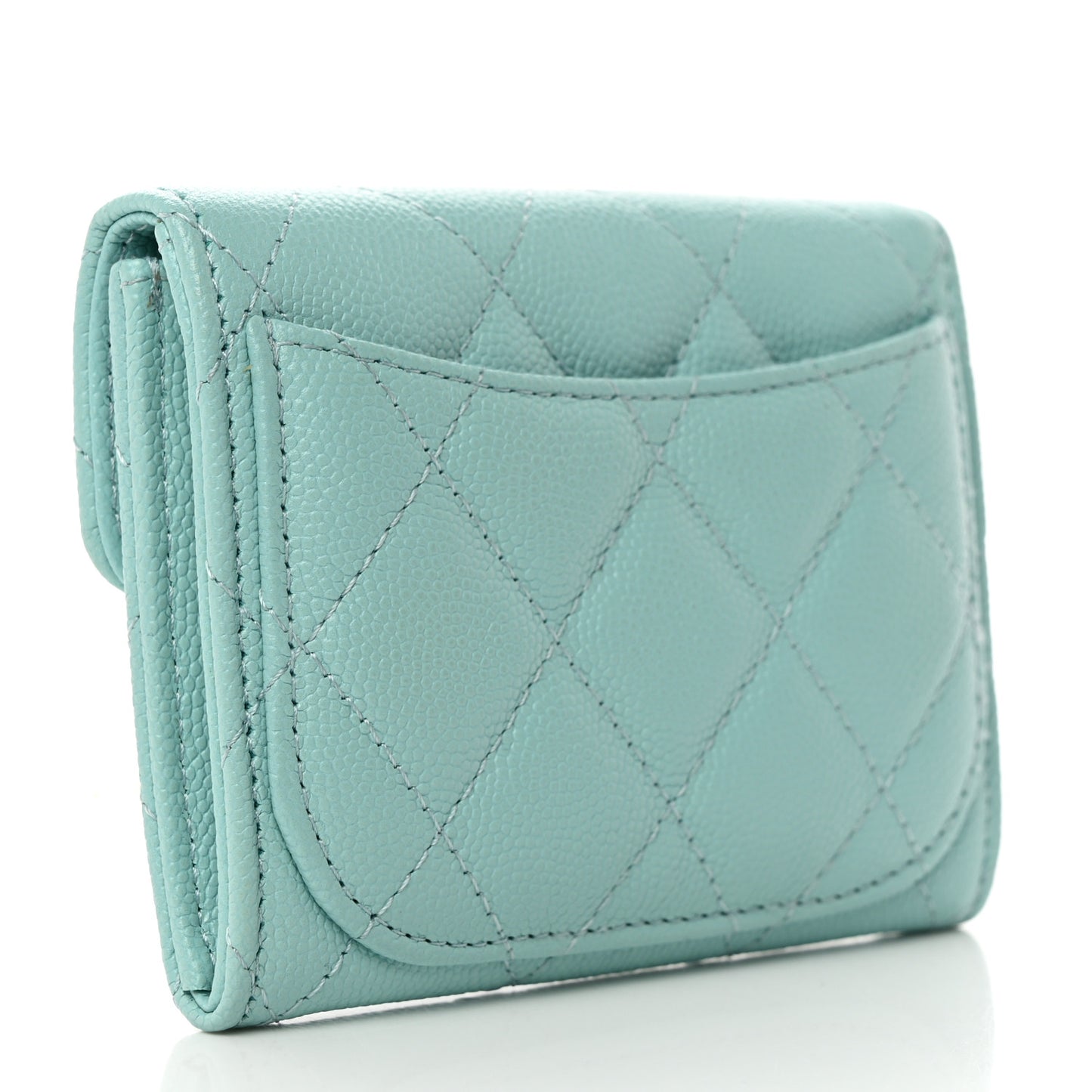 Caviar Quilted Flap Card Holder Wallet Light Blue