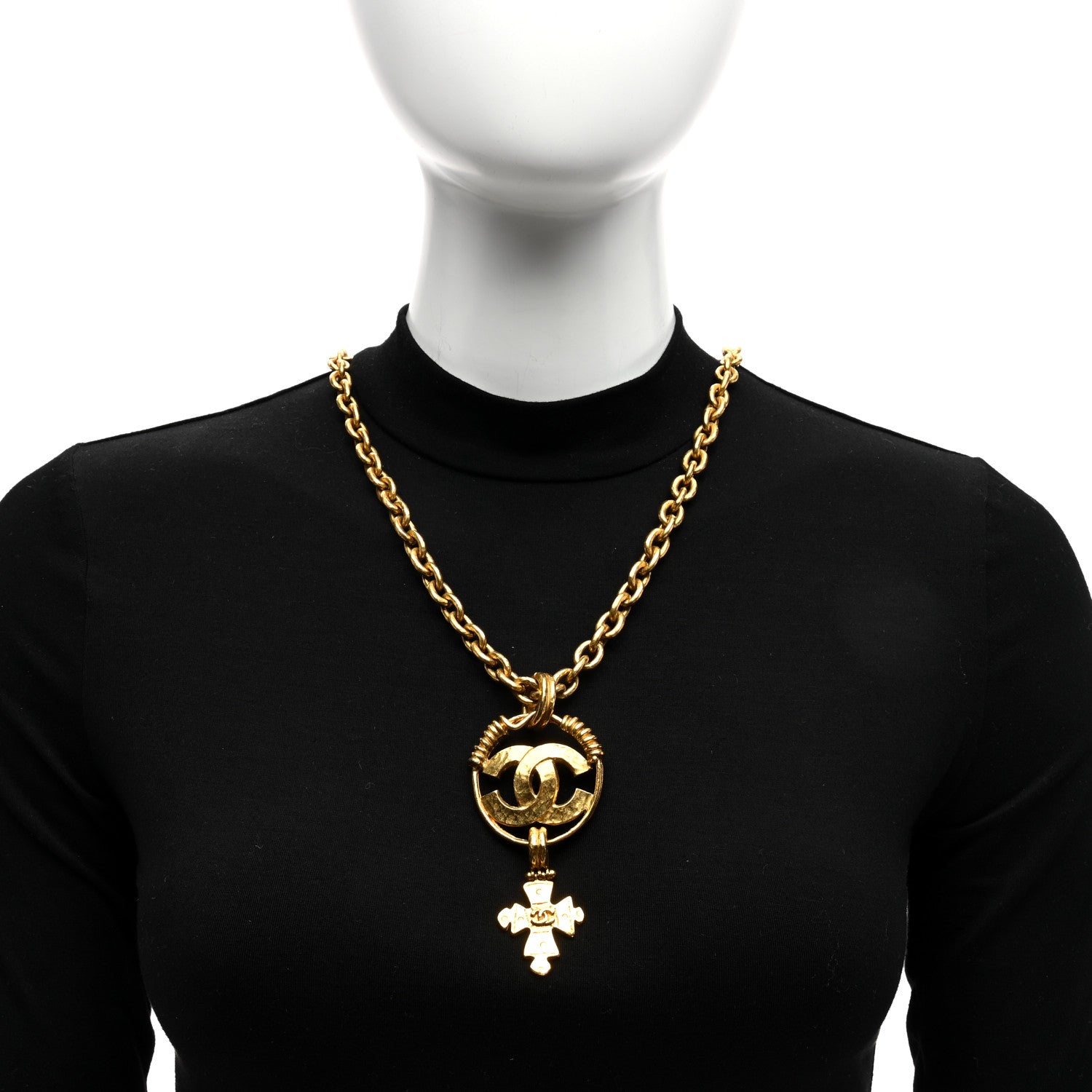 Chanel Long CC Cross Pendant Necklace Gold 2 of 4