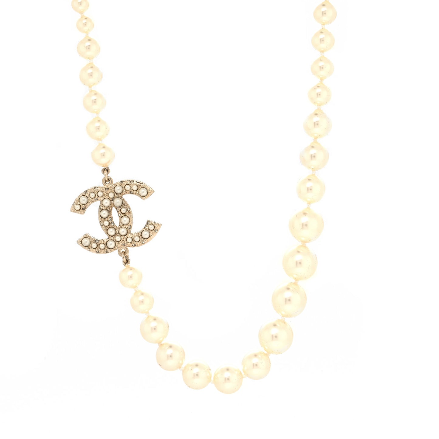 Graduated Pearl CC Short Necklace Gold