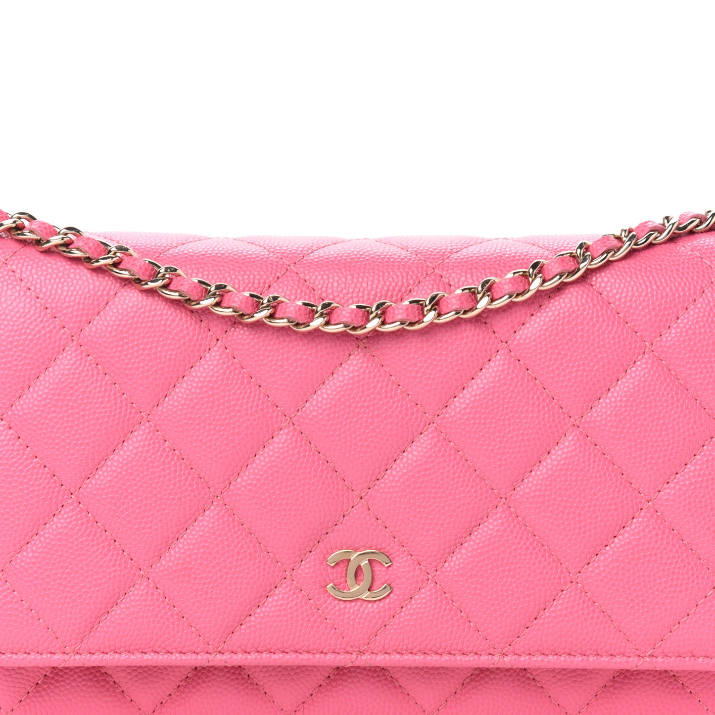 Caviar Quilted Wallet on Chain WOC Pink