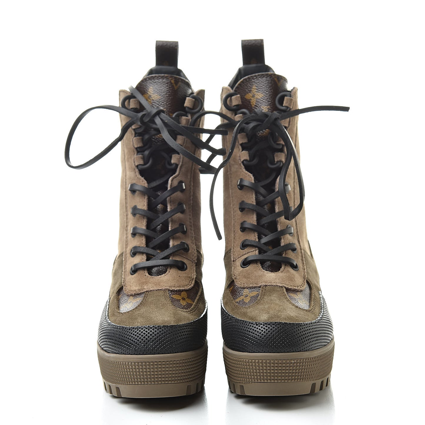 Suede Calfskin Monogram Laureate Platform Desert Boots 35.5 Beige
