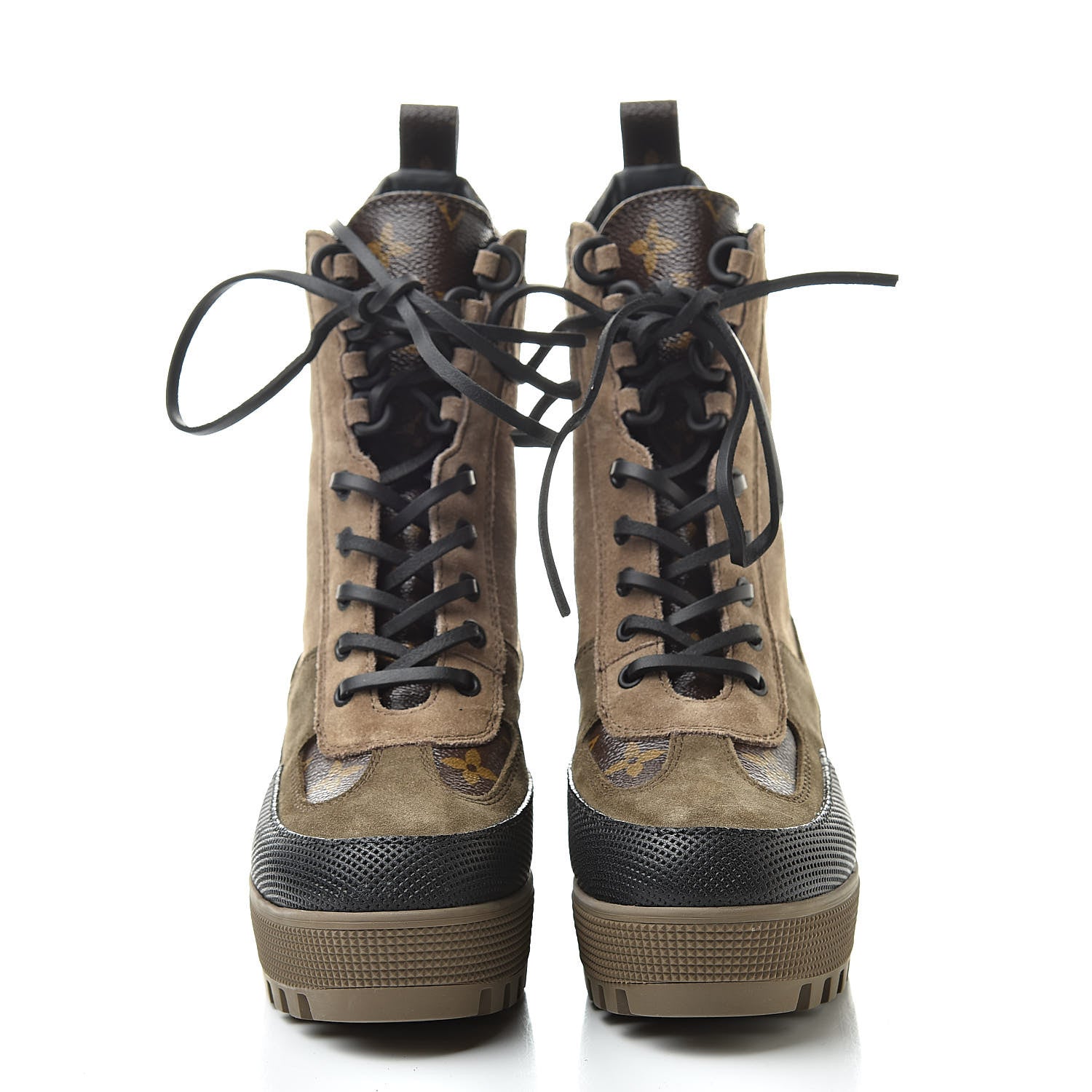 Louis Vuitton Suede Calfskin Monogram Laureate Platform Desert Boots 35.5 Beige 2 of 6