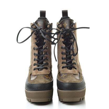 Louis Vuitton Suede Calfskin Monogram Laureate Platform Desert Boots 35.5 Beige 2 of 6